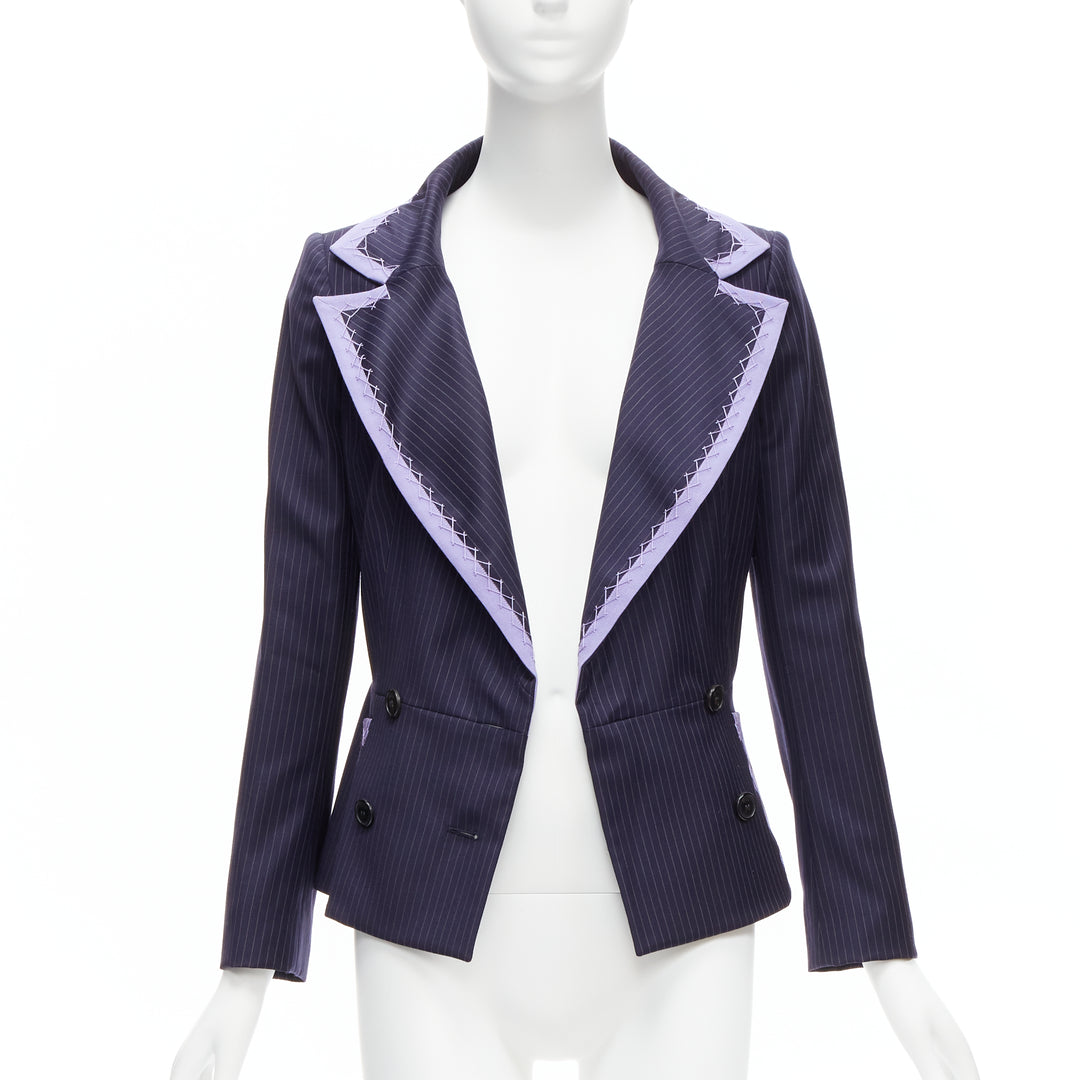 CHRISTIAN DIOR John Galliano Vintage navy purple topstitch bar blazer FR38 M