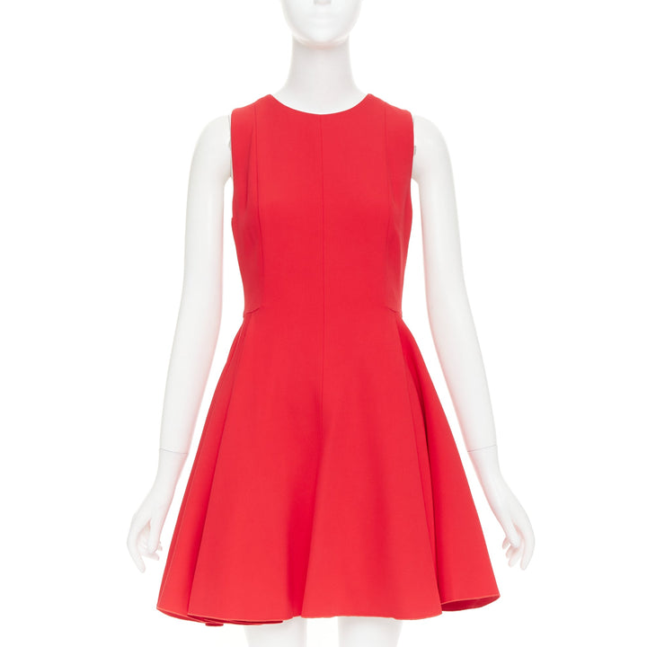 GIAMBATTISTA VALLI red viscose silk sheer tulle lined fit flare dress IT42 M