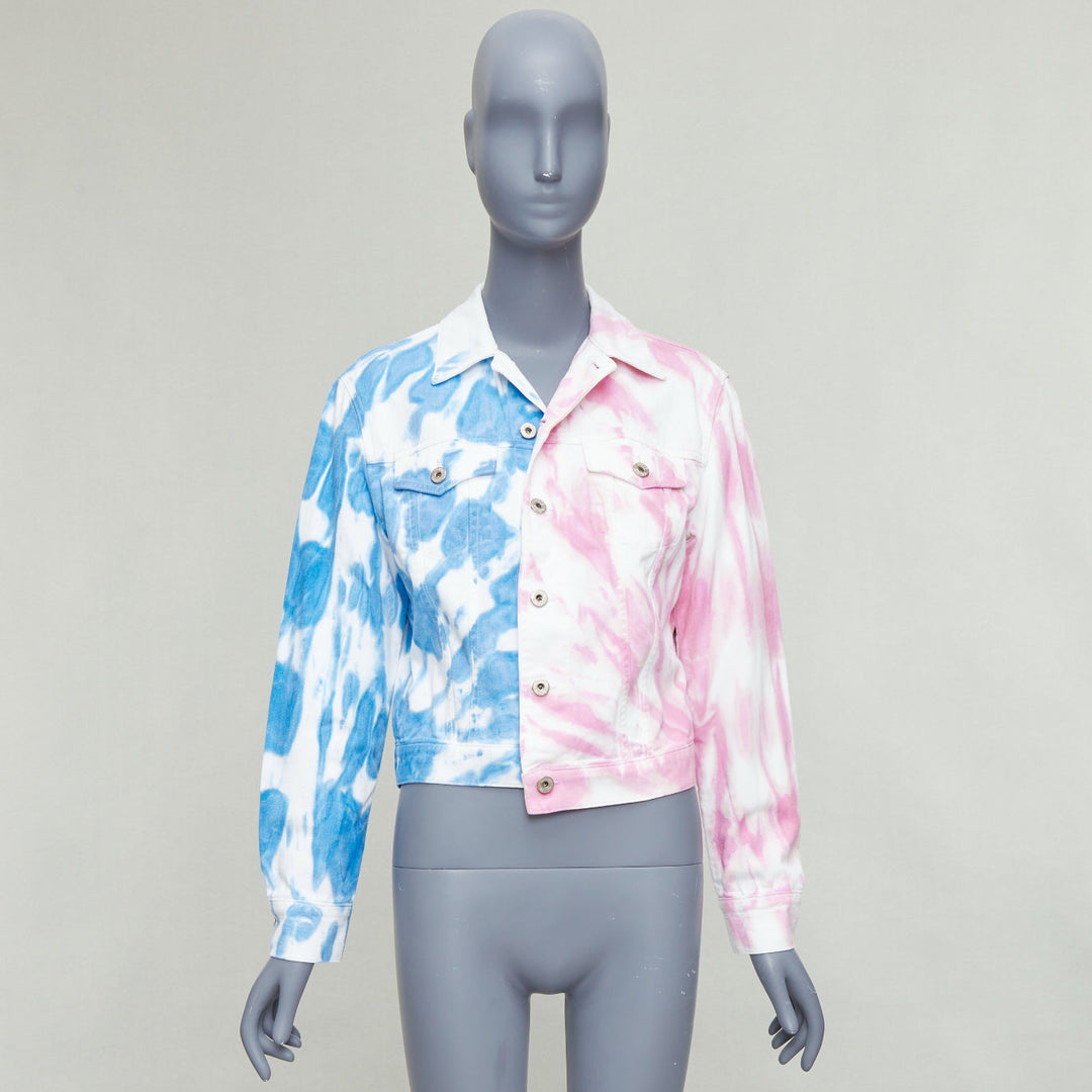 LOEWE PAULA'S IBIZA pink blue tie dye split denim jacket FR34 XS