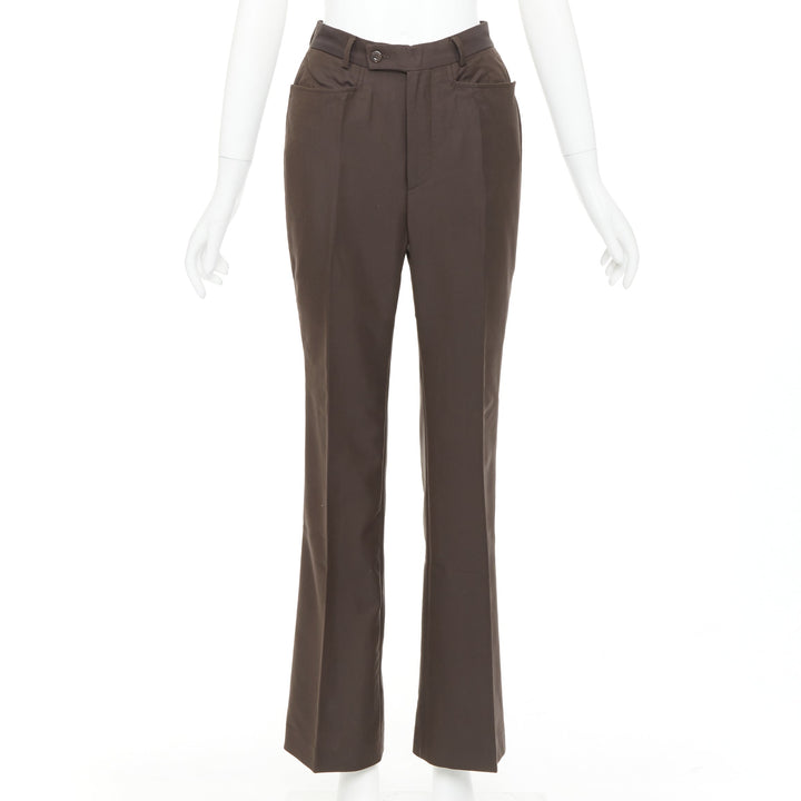 GUCCI Tom Ford chocolate brown curved pocket high waist flare trousers IT40 S