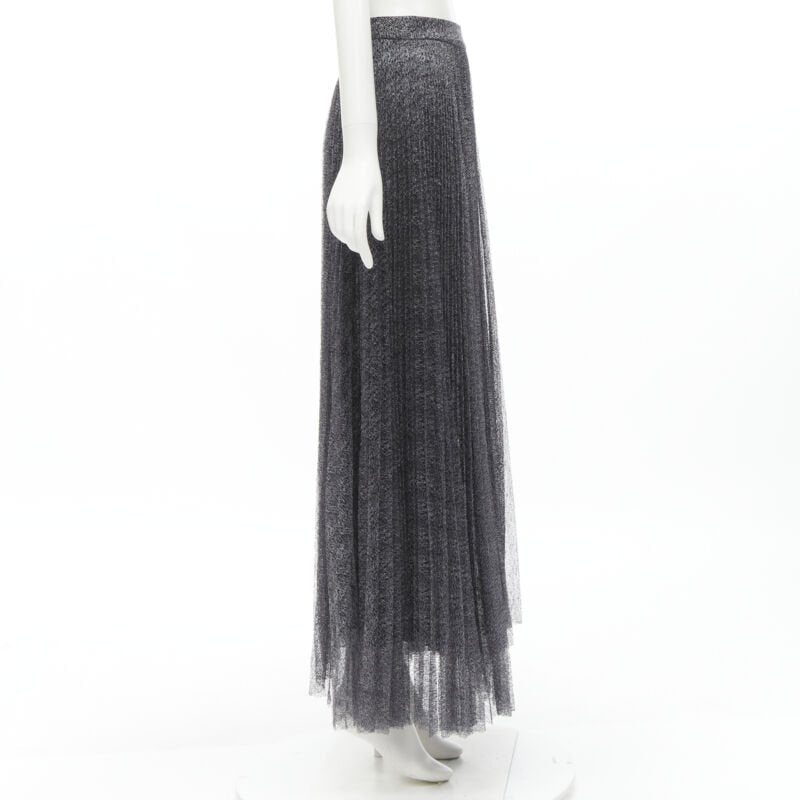 ALICE OLIVIA metallic silver thread black pleated asymmetric hem skirt US2