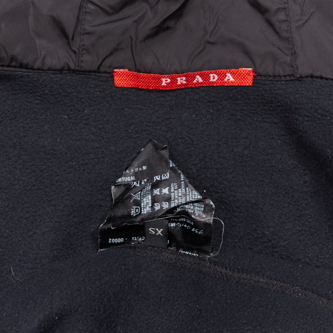 PRADA Linea Rossa black fleece leather tag zip up hooie jacket IT38 XS