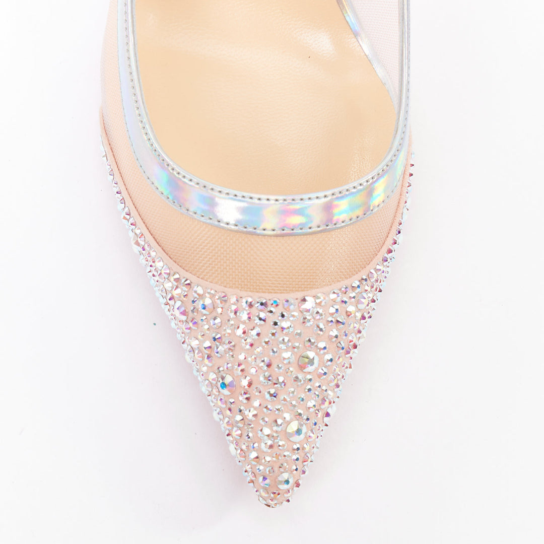 CHRISTIAN LOUBOUTIN Galavati Strass silver iridescent mesh crystal heels EU36.5