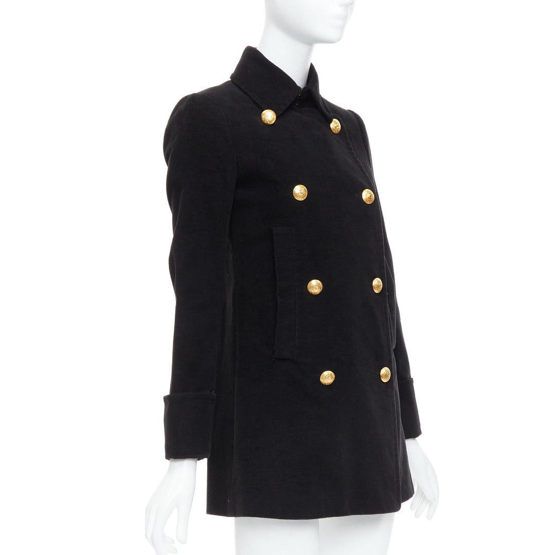 ALEXANDER MCQUEEN MCQ black cotton gold buttons double breast coat IT36 XXS