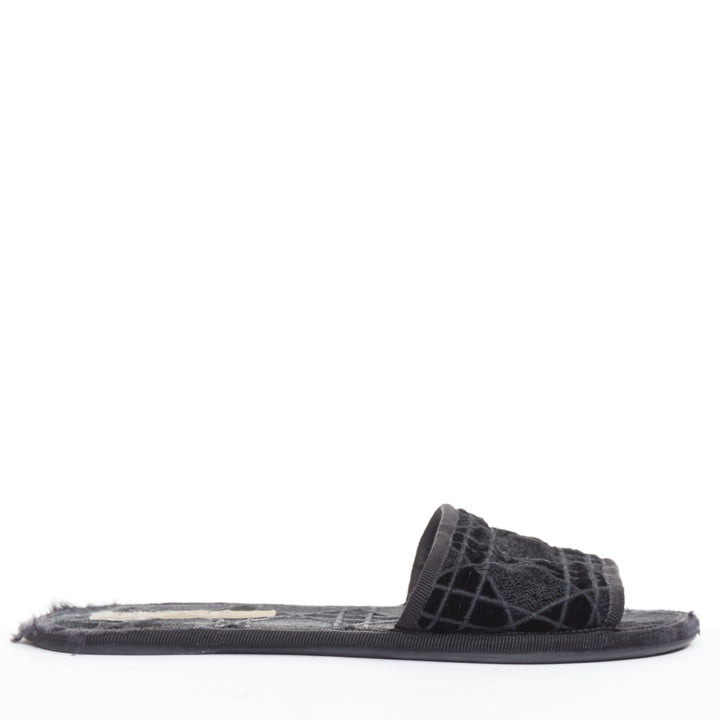DIOR Chez Moi black velvet cannage quilted velvet flat slides EU35