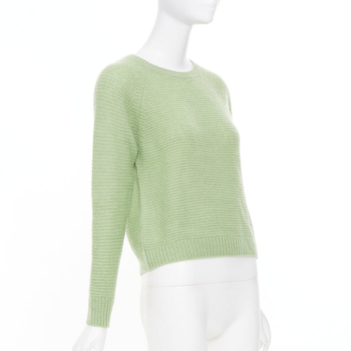 MAX MARA 2019 sage light green textured waffle knit cashmere silk sweater XS