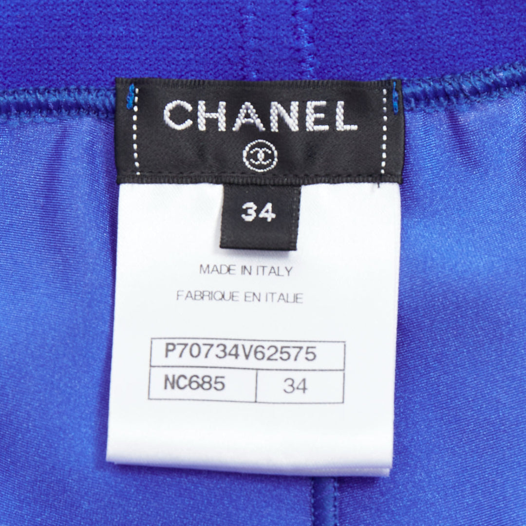 CHANEL cobalt blue crystal CC logo coco waistband leggings FR34 XS