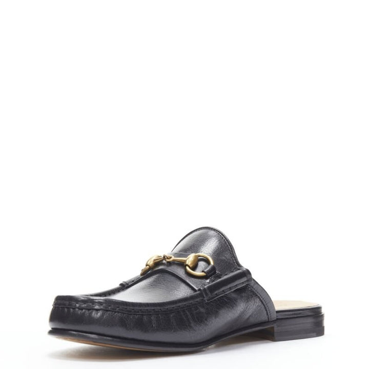 GUCCI Quentin Nero black leather gold Horsebit slip on loafer UK9 US10 EU43