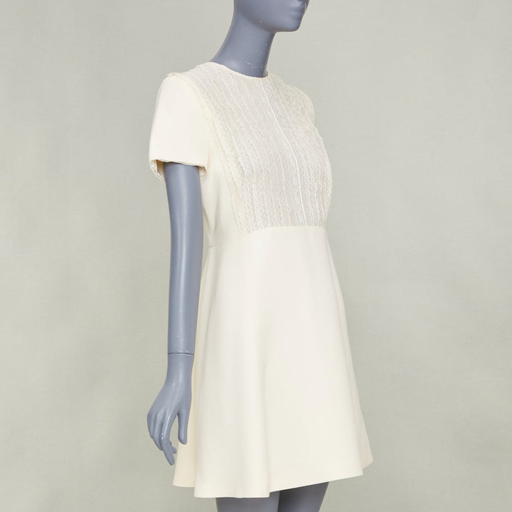 DIOR Bridal ivory wool silk crepe lace bib cocktail dress FR38 M