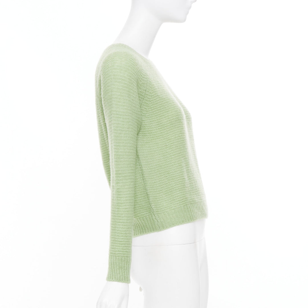 MAX MARA 2019 sage light green textured waffle knit cashmere silk sweater XS