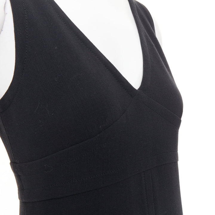 PRADA 1998 Vintage black wool rubber seamed V neck minimal sheath dress IT40 S
