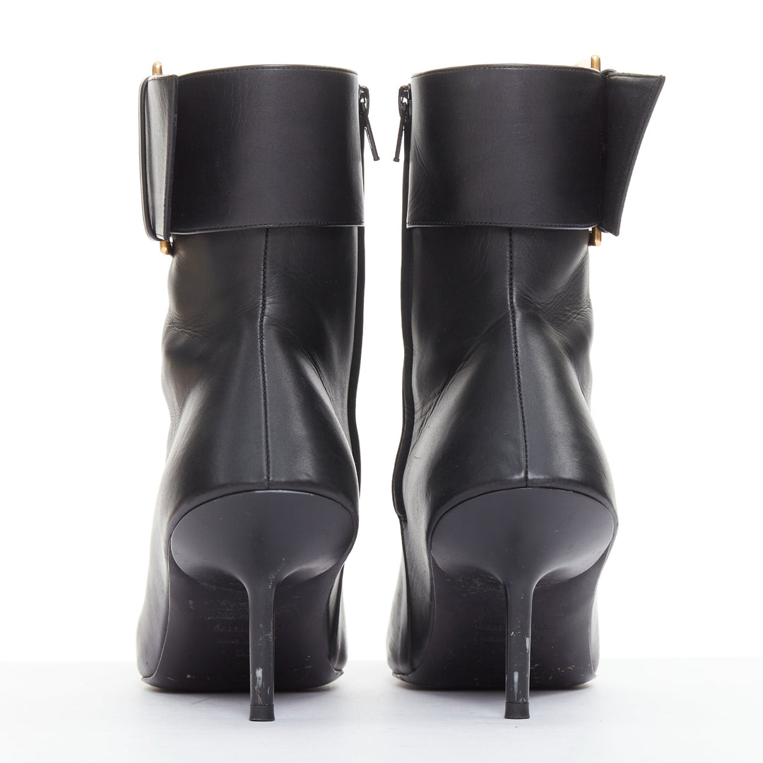 BALENCIAGA Essex 80 black leather gold buckle ankle boots EU36