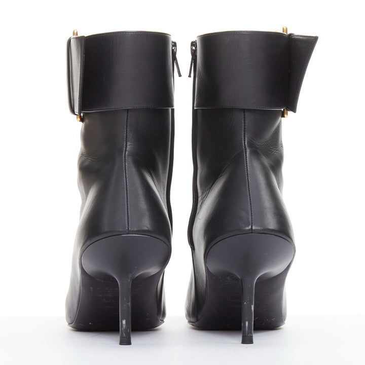 BALENCIAGA Essex 80 black leather gold buckle ankle boots EU36
