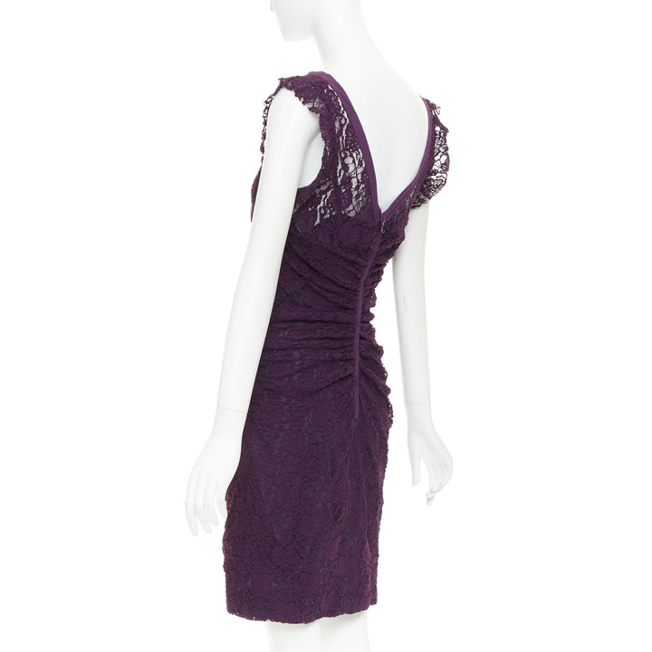 DOLCE GABBANA purple floral sheer lace overlay cocktail dress IT46 XL
