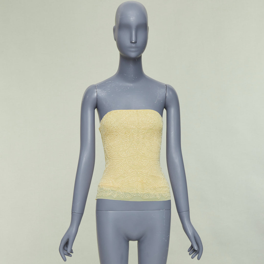 VERA WANG Vintage butter yellow clear bead embellished bandeau tube top US4 S
