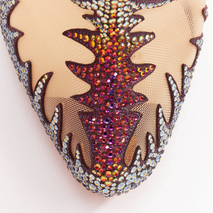 rare CHRISTIAN LOUBOUTIN Marale Boot 140 Suede Vulcano strass crystal mesh EU38