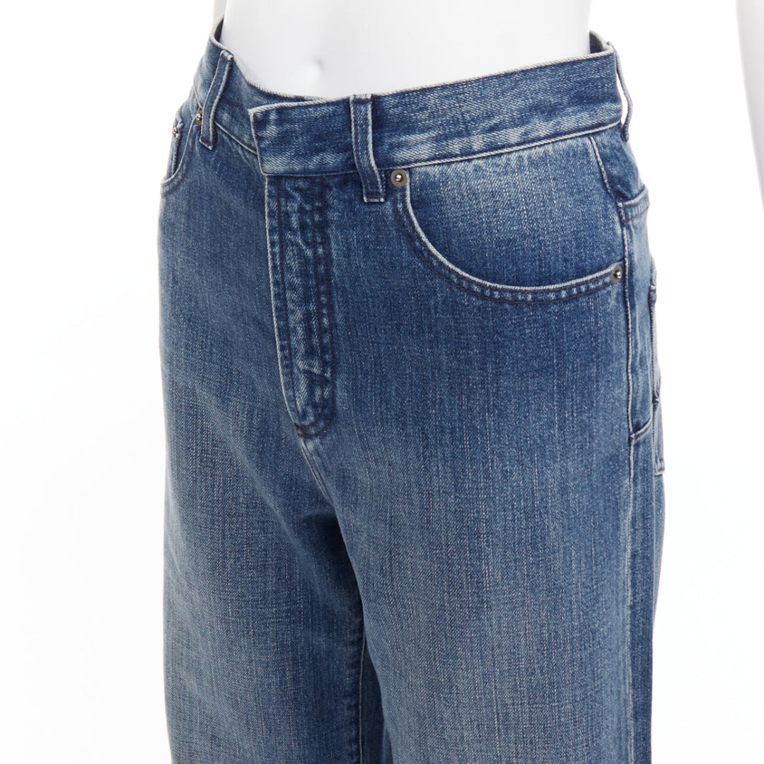 CHRISTIAN DIOR dark blue washed darted pockets wide cropped jeans FR36 S