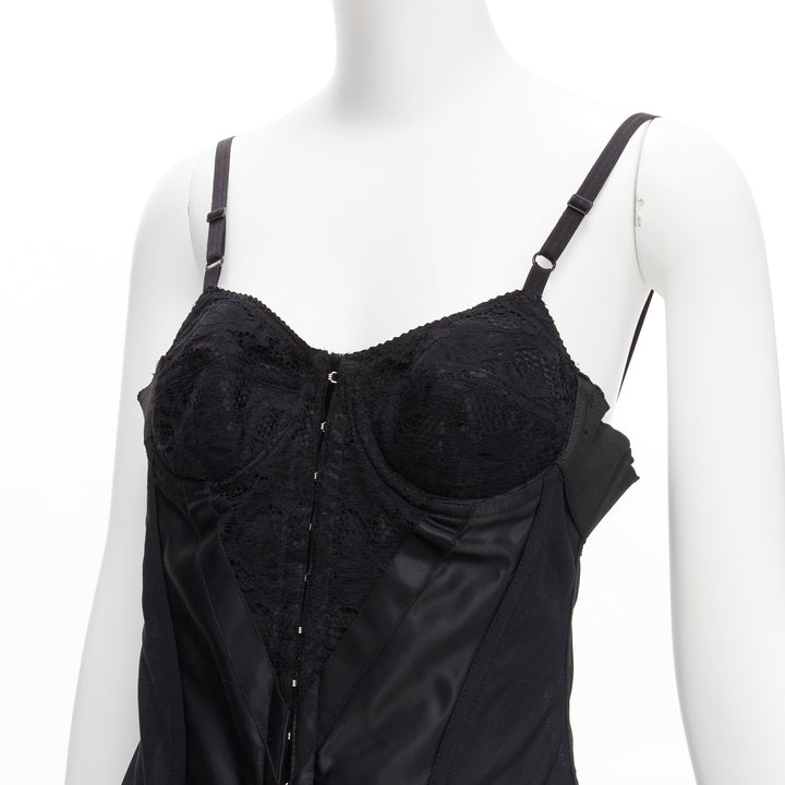 DOLCE GABBANA black lace bustier boned corset cocktail dress IT38 XS