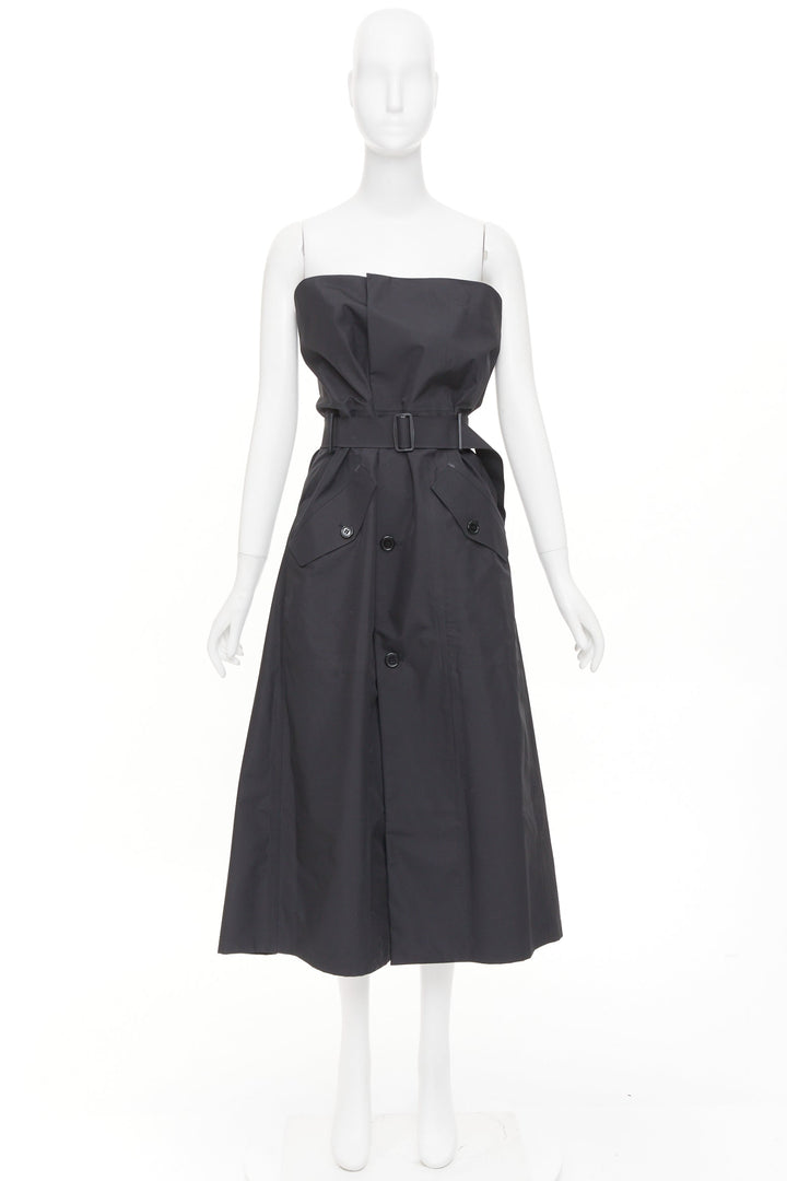 YANG LI 2019 KTC black strapless belted trench coat accent midi dress FR40 M