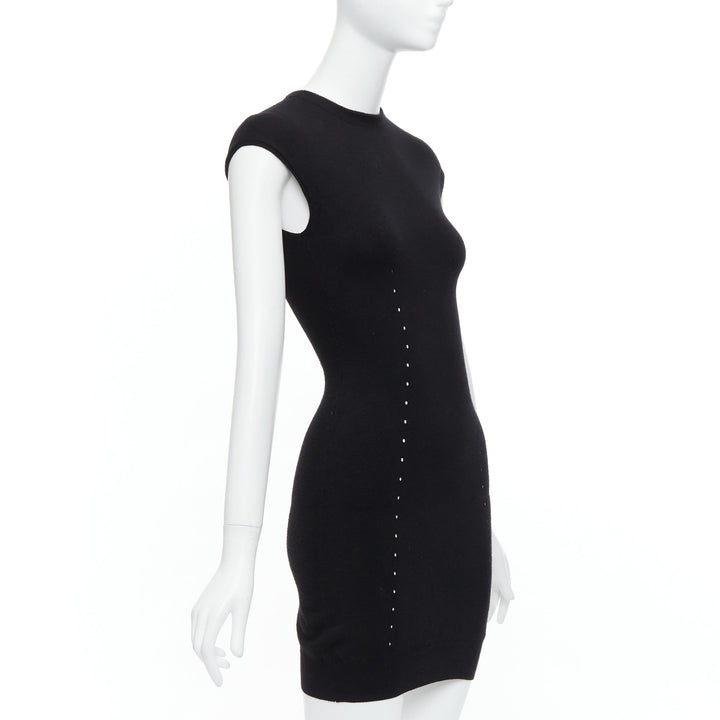 ALEXANDER WANG black wool blend pointelle knit bodycon dress XS