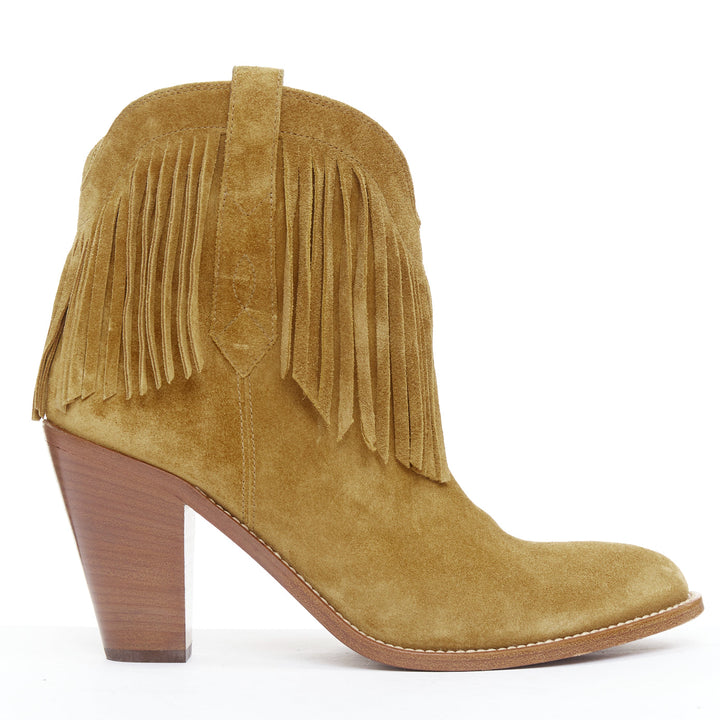 SAINT LAURENT New Western 80 brown suede fringe western boots EU39.5