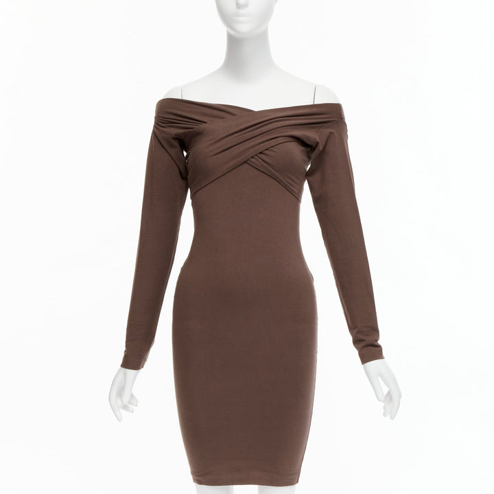 ROMEO GIGLI Vintage brown cotton bend criss cross shoulder bodycon dress IT40 S