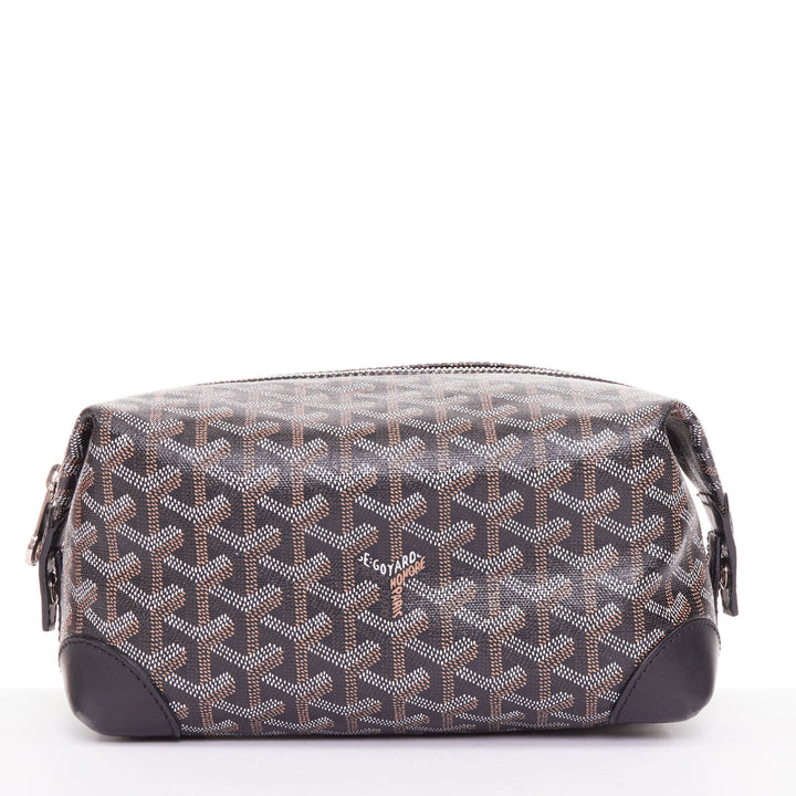 GOYARD Boeing 25 navy blue Goyardine canvas silver hardware toiletry pouch bag