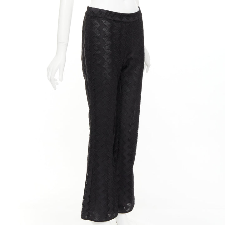 GIAMBATTISTA VALLI GIAMBA black zigzag lace lined flare pants IT40 XS