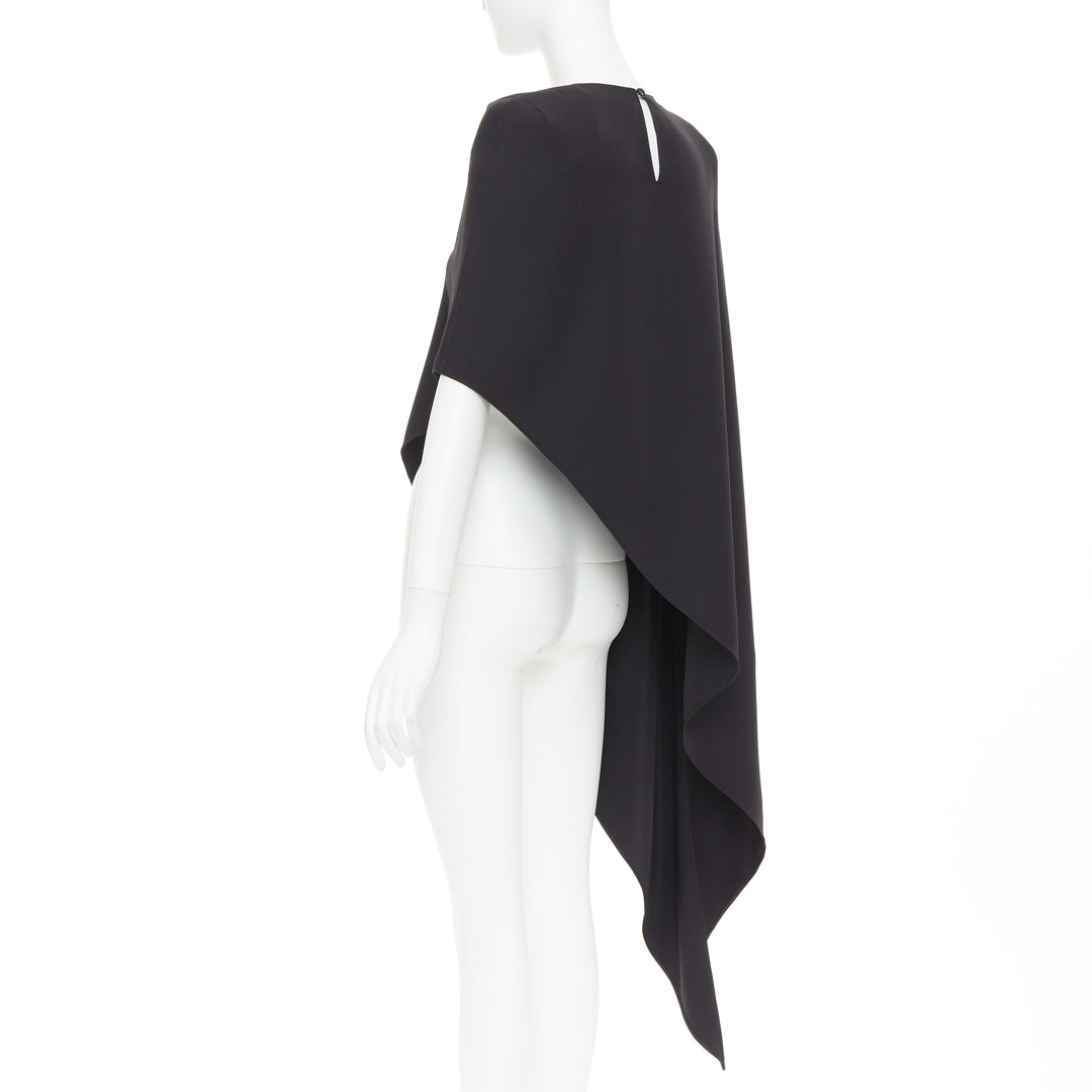 ALEXANDRE VAUTHIER AW2023 black crepe padded shoulder asymmetric drape top