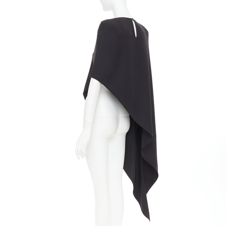 ALEXANDRE VAUTHIER AW2023 black crepe padded shoulder asymmetric drape top