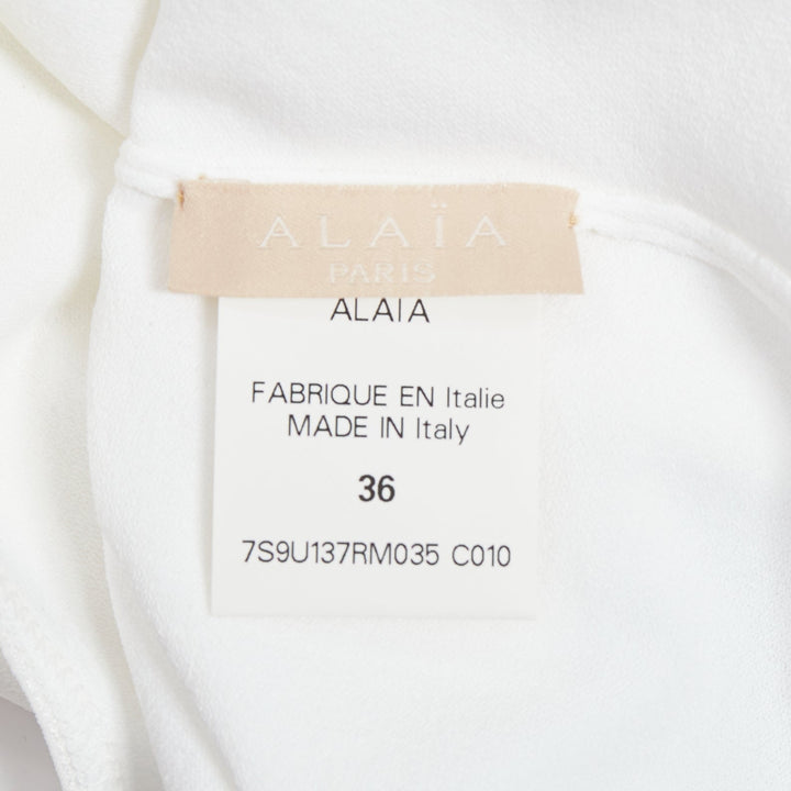 ALAIA white viscose blend V-neck 3/4 sleeves bodysuit top FR36 S