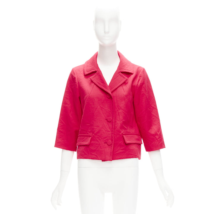 MARNI 2014 red creased crinkle wrapped buttons cropped boxy jacket IT38 XS