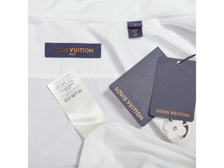LOUIS VUITTON 2020 Runway Broderie Anglaise Flower Slim white LV eyelet shirt L
