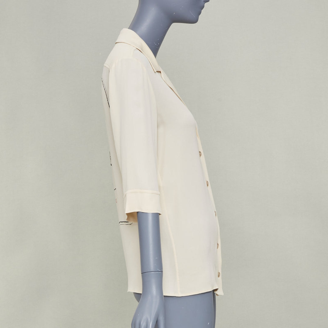 GUCCI 2017 GUCCIFY printed back cream viscose silk short sleeve shirt IT40 S