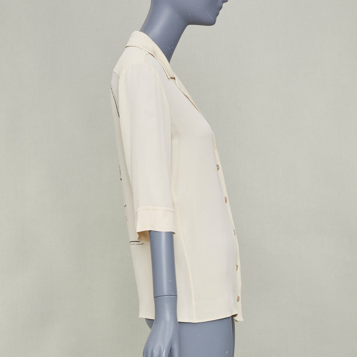 GUCCI 2017 GUCCIFY printed back cream viscose silk short sleeve shirt IT40 S