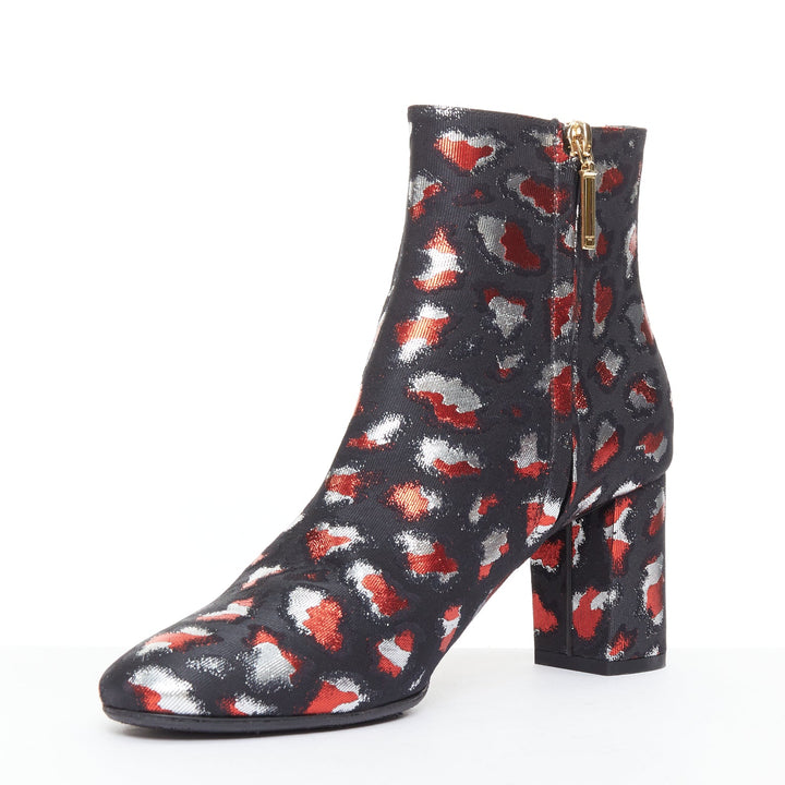 SAINT LAURENT silver red black jacquard YSL gold logo booties EU38