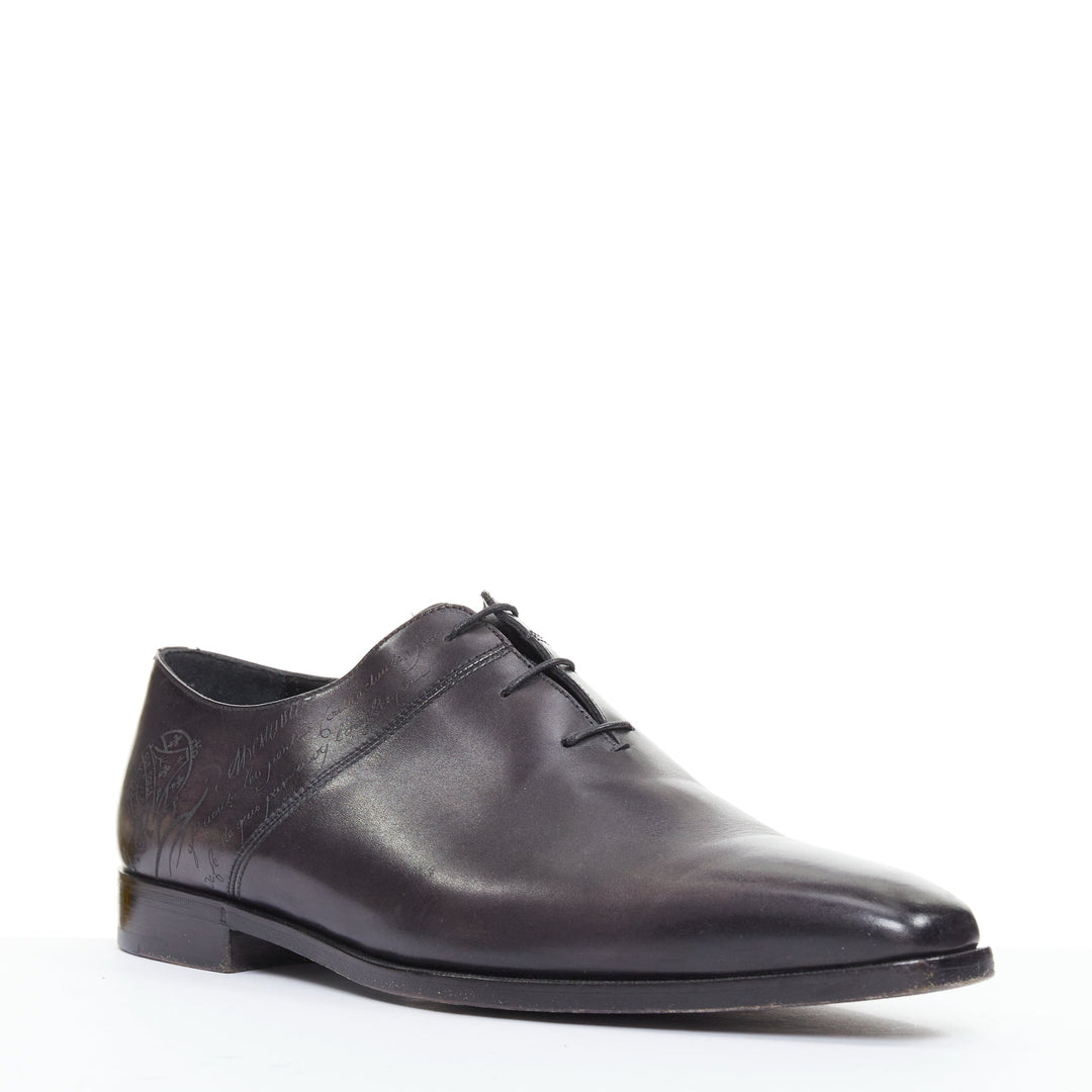 BERLUTI Alessandro grey calf leather Scritto calligraphy loafer shoes UK8 EU41