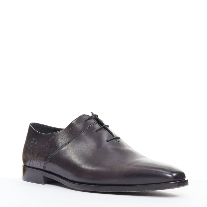 BERLUTI Alessandro grey calf leather Scritto calligraphy loafer shoes UK8 EU41