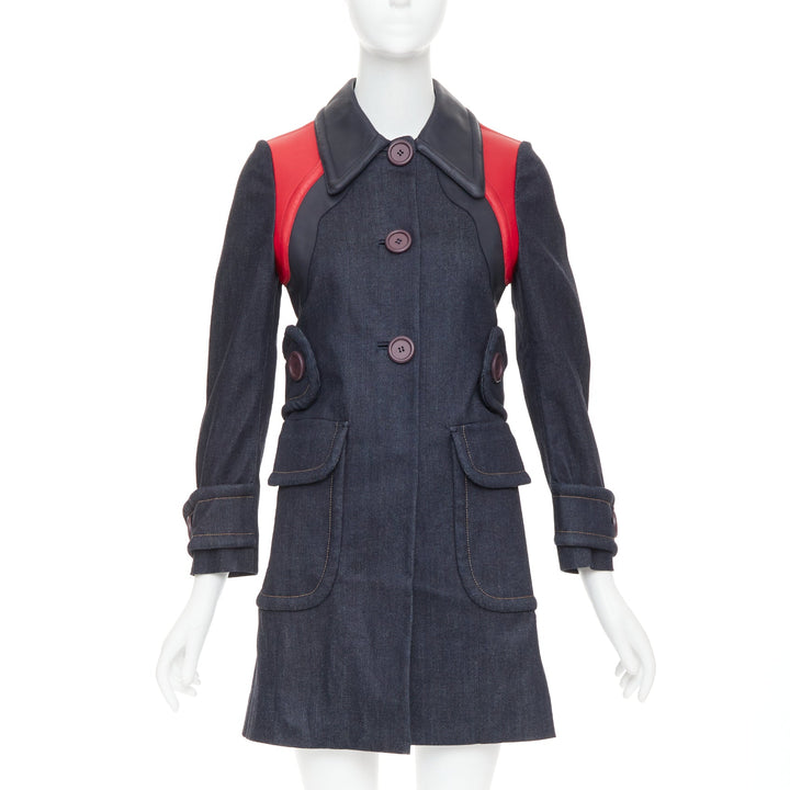 MIU MIU 2014 navy denim red black lambskin inserts pocketed jacket IT38 XS
