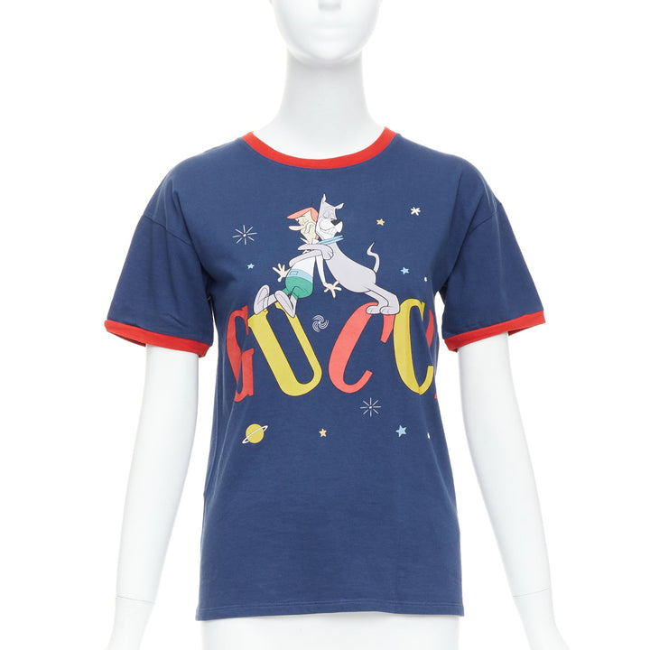 GUCCI KIDS The Jetsons navy logo print dog red ringer tshirt 12Yr