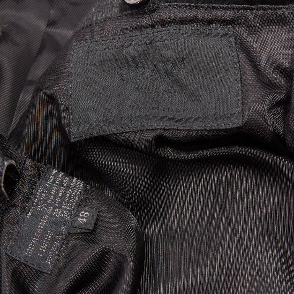 PRADA 1990s Vintage black horsehair leather pocketed boxy minimal jacket IT48 M