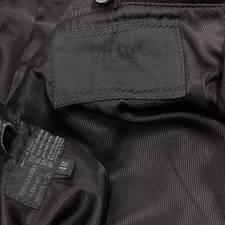 PRADA 1990s Vintage black horsehair leather pocketed boxy minimal jacket IT48 M