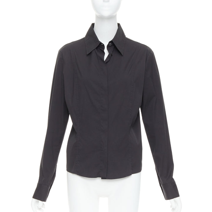 GUCCI Tom Ford 2000 black cotton blend slim fit panelled shirt IT46 XL