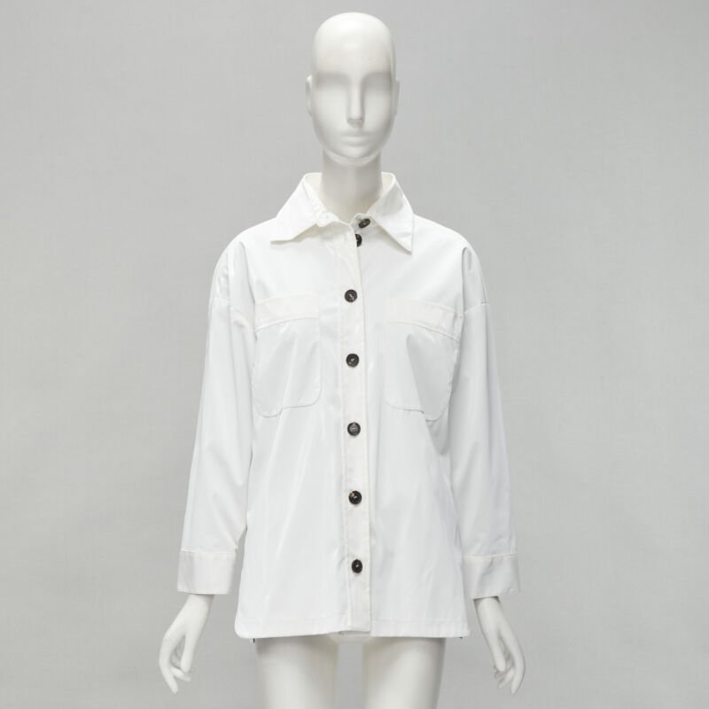 FENDI white polyester brown FF Zucca monogram lined overshirt jacket IT36 XS