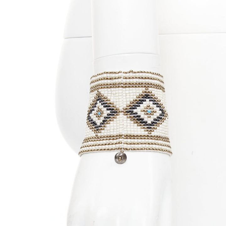 rare SAINT LAURENT Hedi Slimane Hippie Miyuki ethnic bead elastic cuff bracelet
