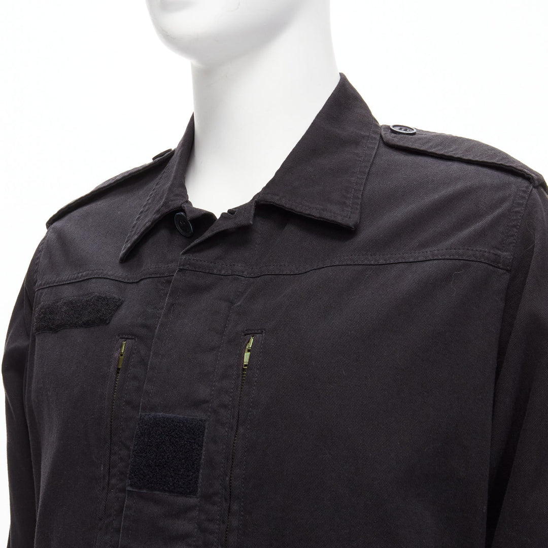SAINT LAURENT 2015 Hedi Slimane black washed cotton linen military jacket FR46 S
