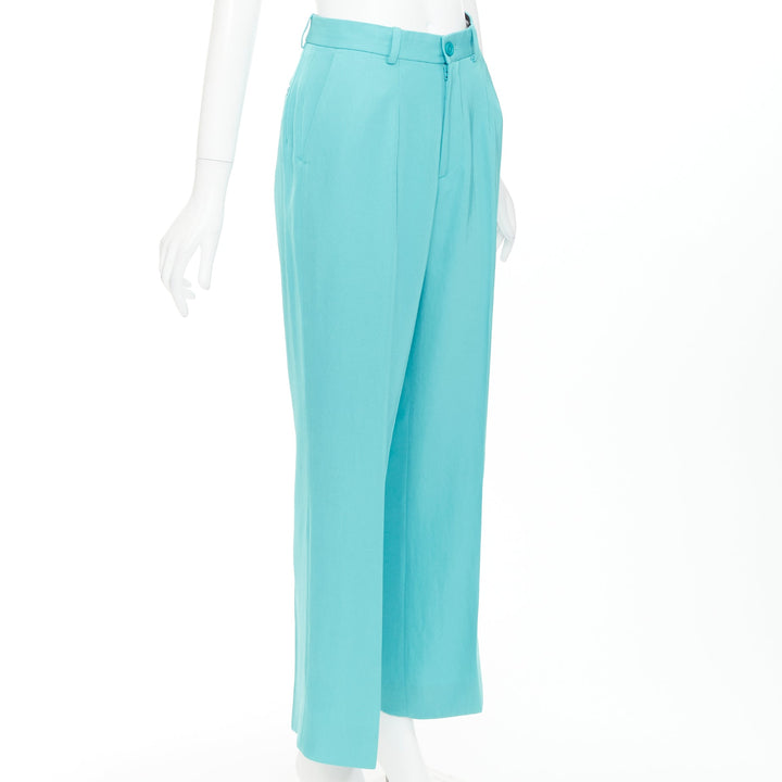 BALENCIAGA 2022 Unfit turquoise blue high sheen twill straight leg pants XS