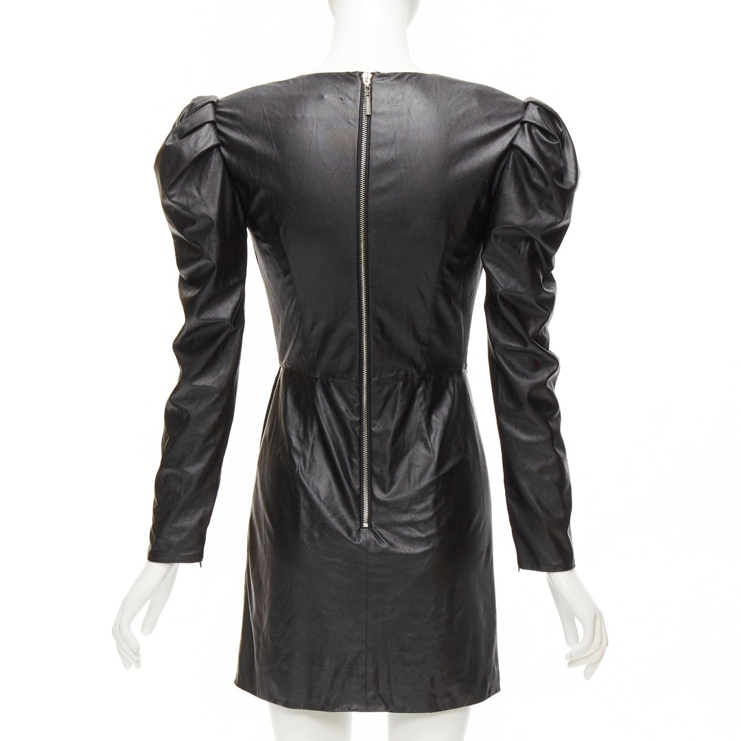 BRONX & BANCO black coated fabric puff shoulder drape skirt mini dress XS