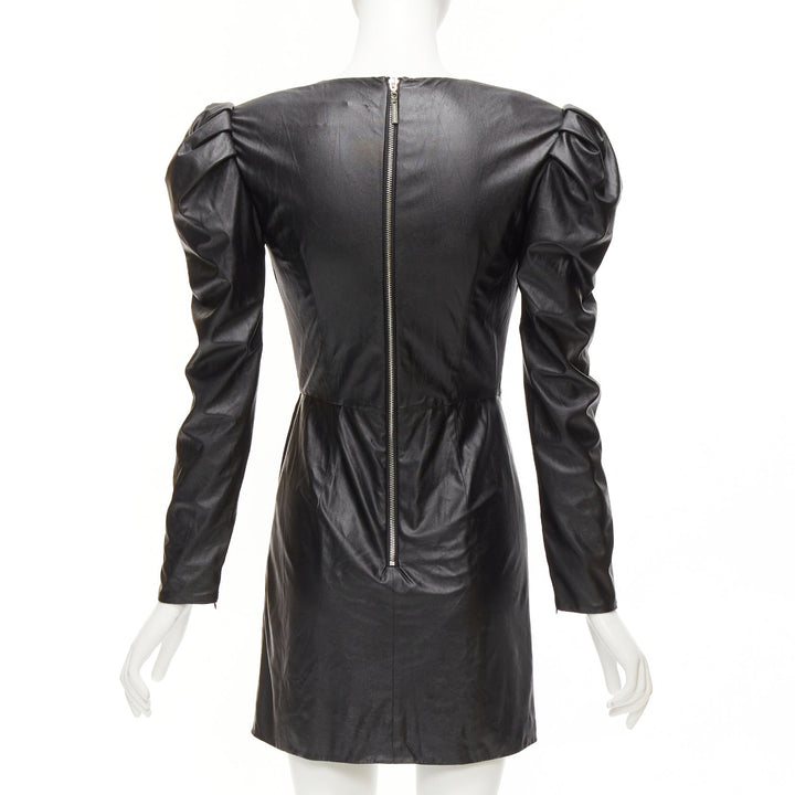 BRONX & BANCO black coated fabric puff shoulder drape skirt mini dress XS