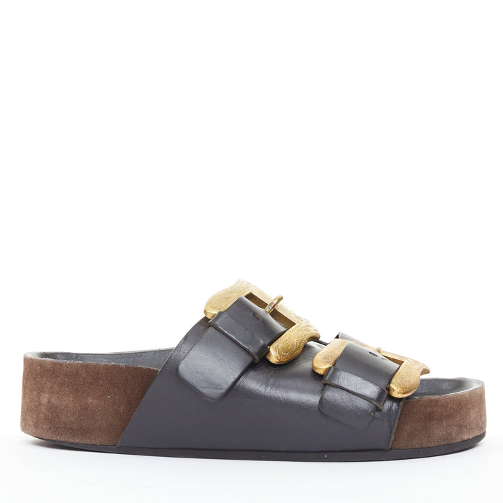 rare CELINE Phoebe Philo 2014 Boxy Western Cowboy Baroque Buckle sandals EU38